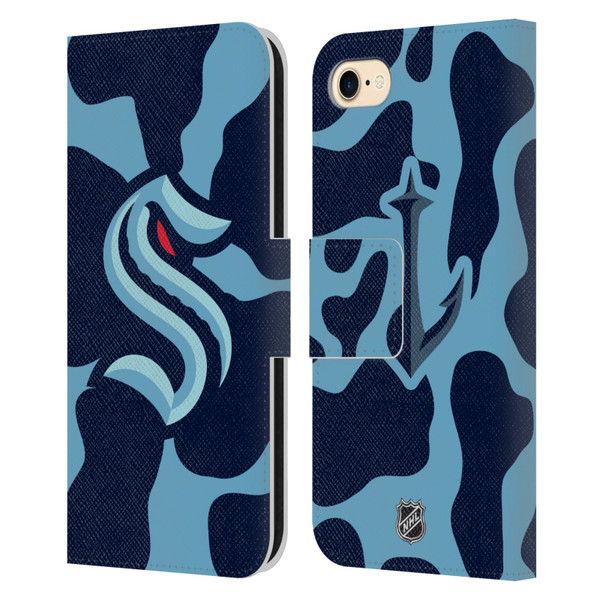 NHL Seattle Kraken Cow Pattern Leather Book Wallet Case Cover For Apple iPhone 7 / 8 / SE 2020 & 2022