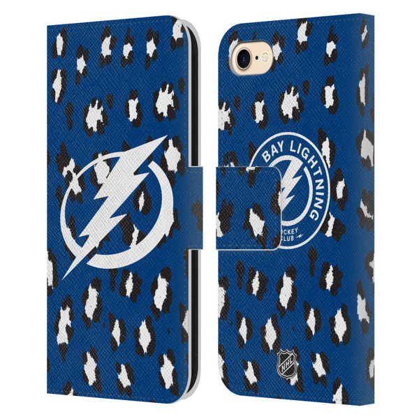 NHL Tampa Bay Lightning Leopard Patten Leather Book Wallet Case Cover For Apple iPhone 7 / 8 / SE 2020 & 2022