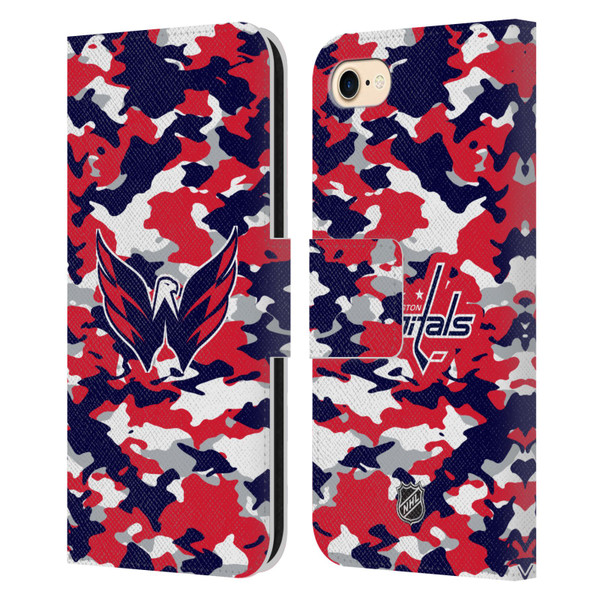 NHL Washington Capitals Camouflage Leather Book Wallet Case Cover For Apple iPhone 7 / 8 / SE 2020 & 2022