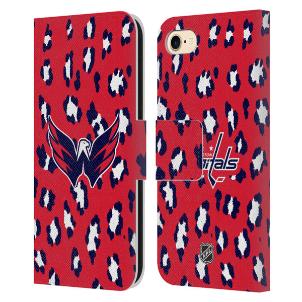 NHL Washington Capitals Leopard Patten Leather Book Wallet Case Cover For Apple iPhone 7 / 8 / SE 2020 & 2022