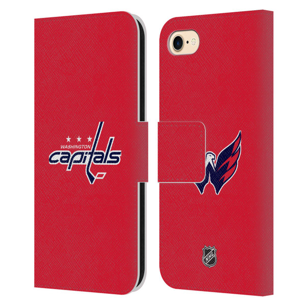 NHL Washington Capitals Plain Leather Book Wallet Case Cover For Apple iPhone 7 / 8 / SE 2020 & 2022
