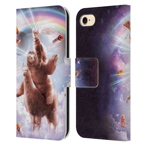 Random Galaxy Space Llama Sloth & Cat Lazer Eyes Leather Book Wallet Case Cover For Apple iPhone 7 / 8 / SE 2020 & 2022
