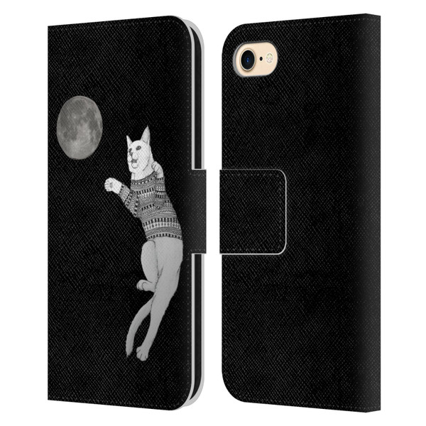 Barruf Animals Cat-ch The Moon Leather Book Wallet Case Cover For Apple iPhone 7 / 8 / SE 2020 & 2022