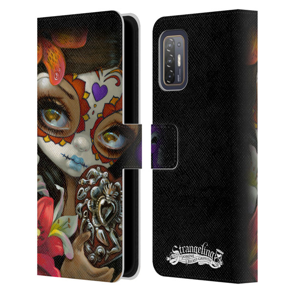 Strangeling Art Day of Dead Heart Charm Leather Book Wallet Case Cover For HTC Desire 21 Pro 5G