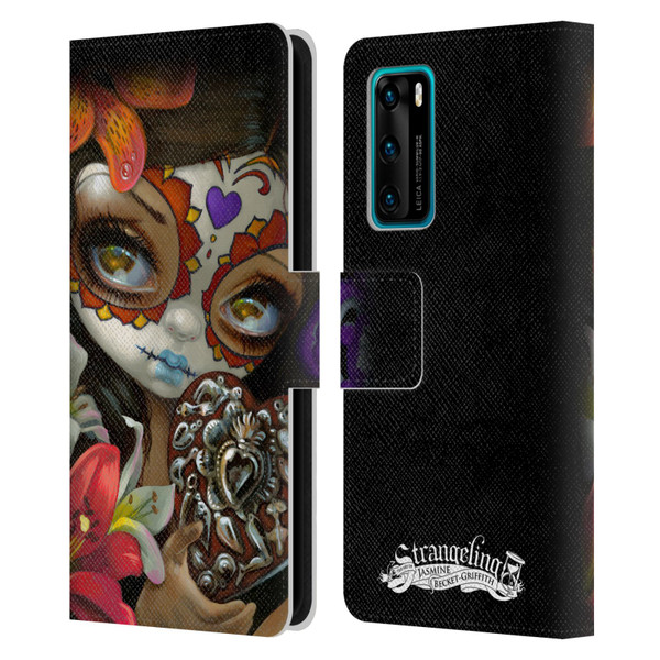 Strangeling Art Day of Dead Heart Charm Leather Book Wallet Case Cover For Huawei P40 5G