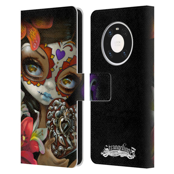 Strangeling Art Day of Dead Heart Charm Leather Book Wallet Case Cover For Huawei Mate 40 Pro 5G