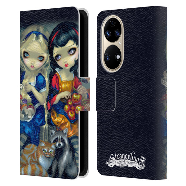 Strangeling Art Girls With Cat And Raccoon Leather Book Wallet Case Cover For Huawei P50