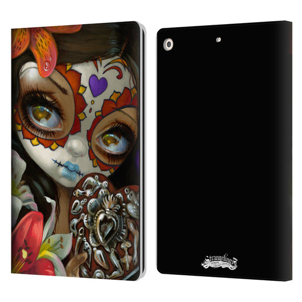 Strangeling Art Day of Dead Heart Charm Leather Book Wallet Case Cover For Apple iPad 10.2 2019/2020/2021