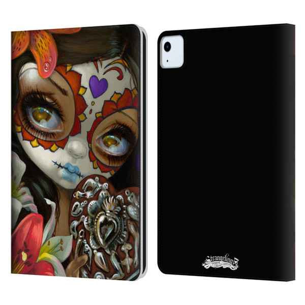 Strangeling Art Day of Dead Heart Charm Leather Book Wallet Case Cover For Apple iPad Air 2020 / 2022