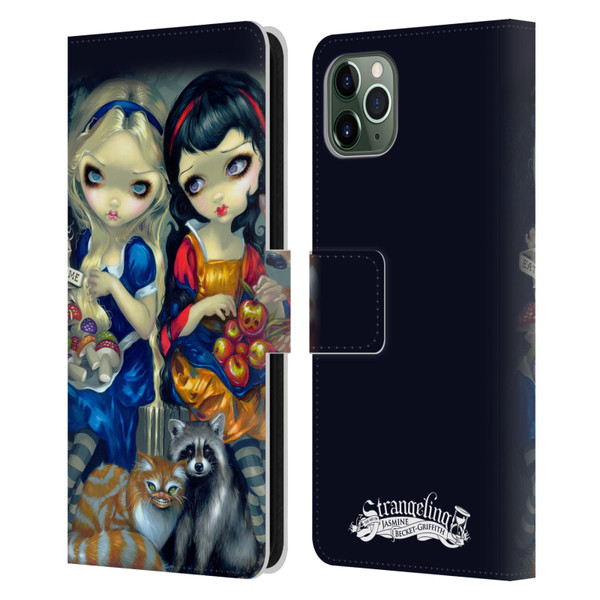 Strangeling Art Girls With Cat And Raccoon Leather Book Wallet Case Cover For Apple iPhone 11 Pro Max