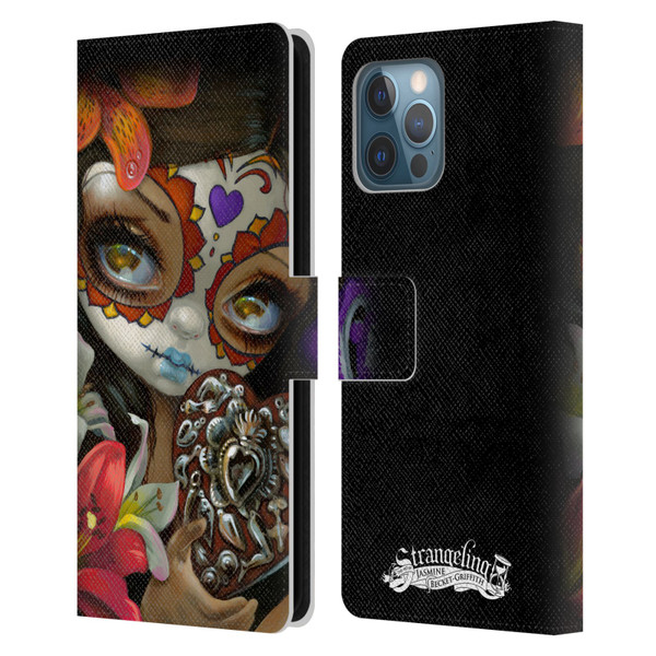 Strangeling Art Day of Dead Heart Charm Leather Book Wallet Case Cover For Apple iPhone 12 Pro Max