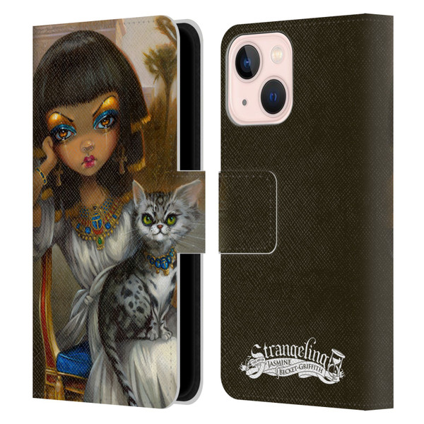 Strangeling Art Egyptian Girl with Cat Leather Book Wallet Case Cover For Apple iPhone 13 Mini