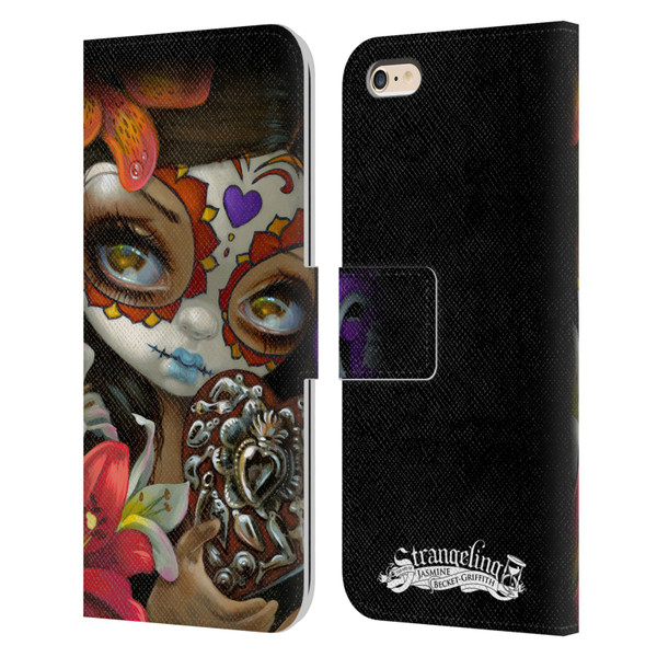 Strangeling Art Day of Dead Heart Charm Leather Book Wallet Case Cover For Apple iPhone 6 Plus / iPhone 6s Plus