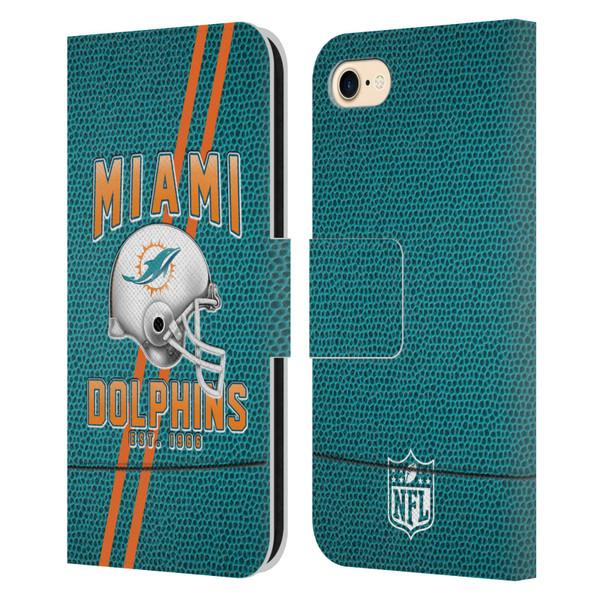 NFL Miami Dolphins Logo Art Football Stripes Leather Book Wallet Case Cover For Apple iPhone 7 / 8 / SE 2020 & 2022