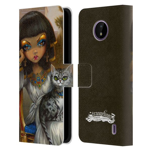 Strangeling Art Egyptian Girl with Cat Leather Book Wallet Case Cover For Nokia C10 / C20