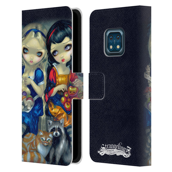 Strangeling Art Girls With Cat And Raccoon Leather Book Wallet Case Cover For Nokia XR20