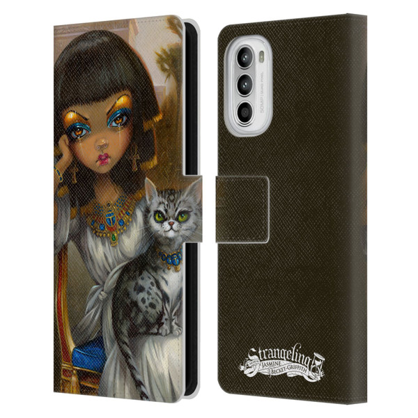 Strangeling Art Egyptian Girl with Cat Leather Book Wallet Case Cover For Motorola Moto G52