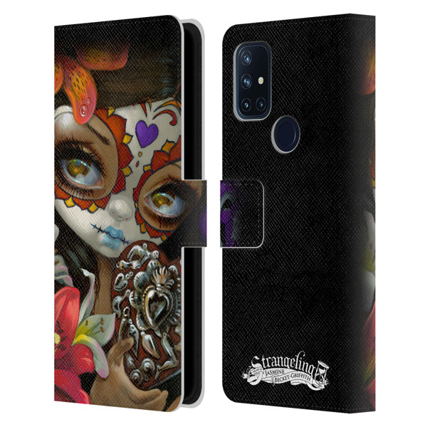 Strangeling Art Day of Dead Heart Charm Leather Book Wallet Case Cover For OnePlus Nord N10 5G