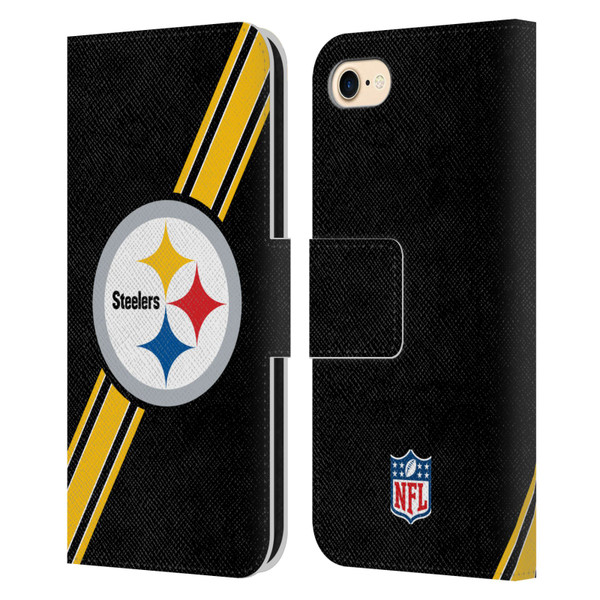 NFL Pittsburgh Steelers Logo Stripes Leather Book Wallet Case Cover For Apple iPhone 7 / 8 / SE 2020 & 2022
