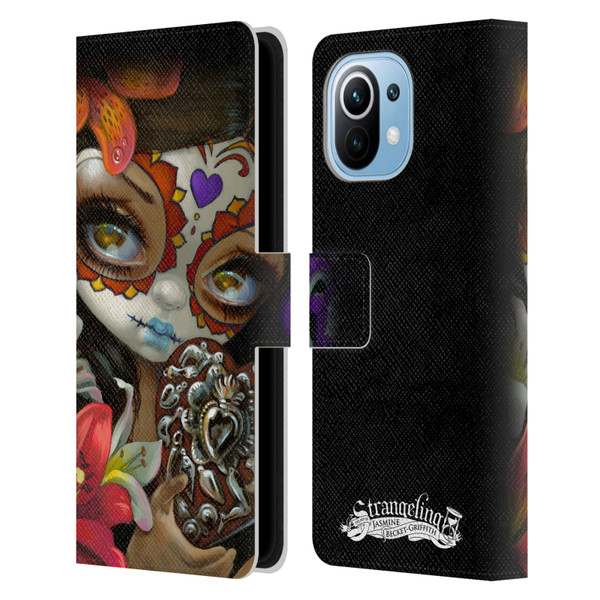 Strangeling Art Day of Dead Heart Charm Leather Book Wallet Case Cover For Xiaomi Mi 11