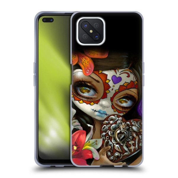 Strangeling Art Day of Dead Heart Charm Soft Gel Case for OPPO Reno4 Z 5G
