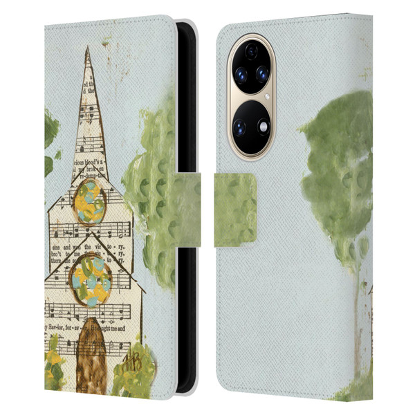 Haley Bush Church Painting Hymnal Page Leather Book Wallet Case Cover For Huawei P50