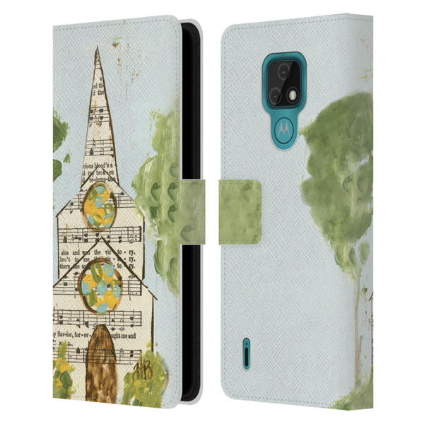 Haley Bush Church Painting Hymnal Page Leather Book Wallet Case Cover For Motorola Moto E7