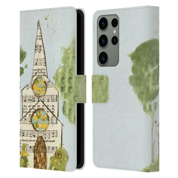Haley Bush Church Painting Hymnal Page Leather Book Wallet Case Cover For Samsung Galaxy S23 Ultra 5G