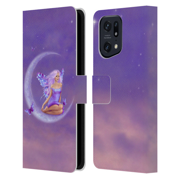 Rachel Anderson Pixies Lavender Moon Leather Book Wallet Case Cover For OPPO Find X5 Pro