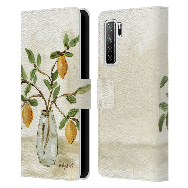 Haley Bush Floral Painting Lemon Branch Vase Leather Book Wallet Case Cover For Huawei Nova 7 SE/P40 Lite 5G