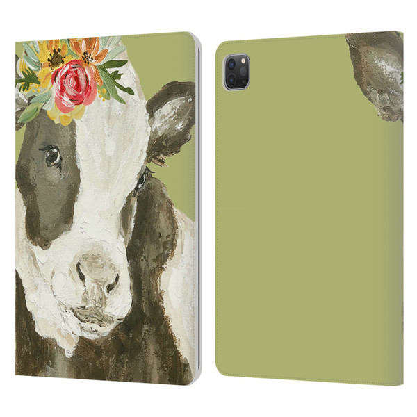 Haley Bush Floral Painting Holstein Cow Leather Book Wallet Case Cover For Apple iPad Pro 11 2020 / 2021 / 2022