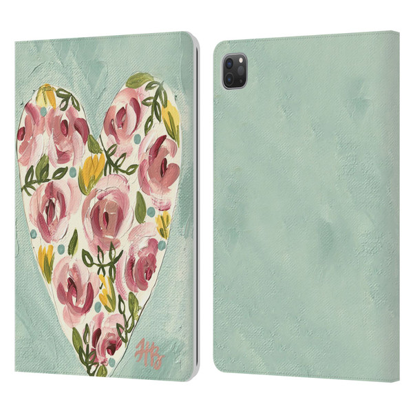 Haley Bush Floral Painting Valentine Heart Leather Book Wallet Case Cover For Apple iPad Pro 11 2020 / 2021 / 2022