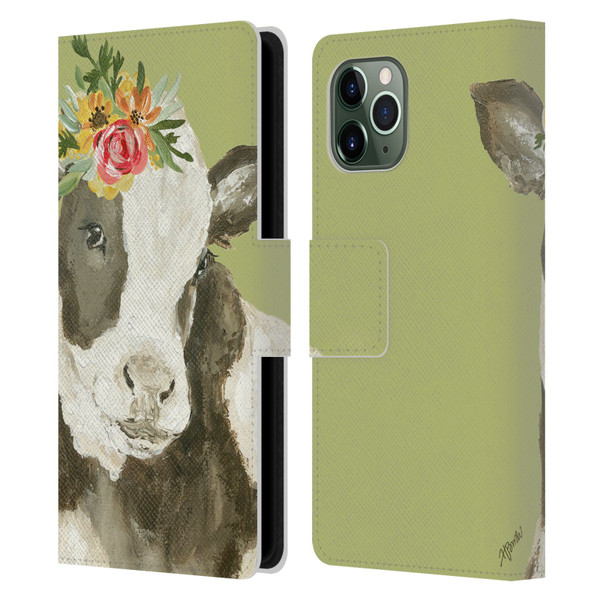 Haley Bush Floral Painting Holstein Cow Leather Book Wallet Case Cover For Apple iPhone 11 Pro