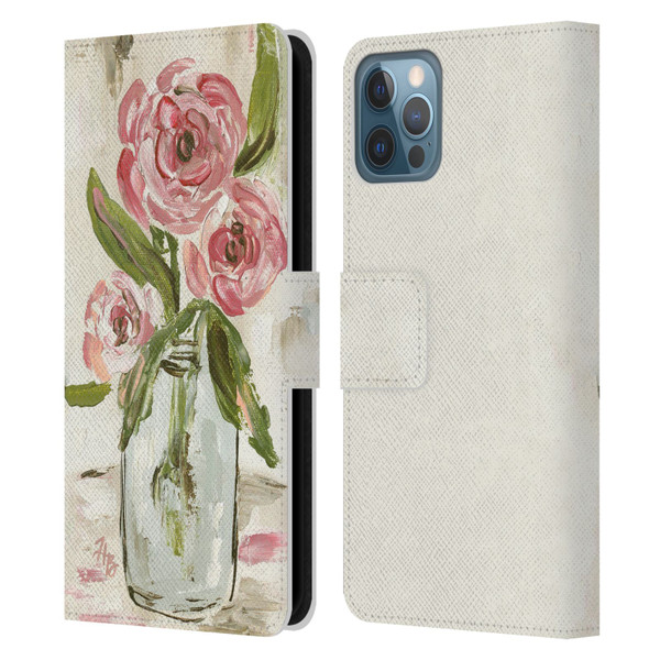 Haley Bush Floral Painting Pink Vase Leather Book Wallet Case Cover For Apple iPhone 12 / iPhone 12 Pro