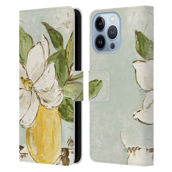 Haley Bush Floral Painting Magnolia Yellow Vase Leather Book Wallet Case Cover For Apple iPhone 13 Pro