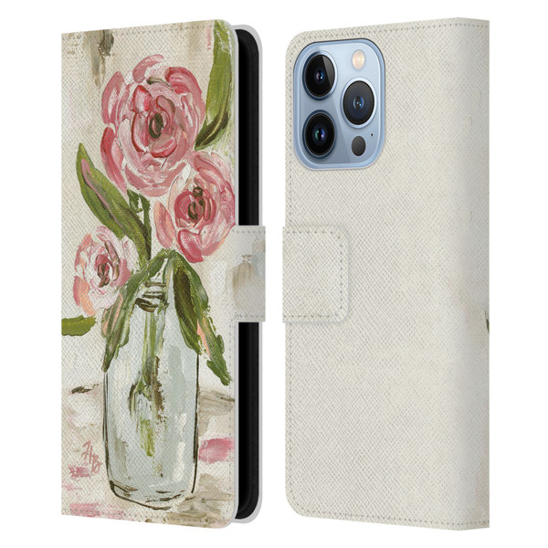 Haley Bush Floral Painting Pink Vase Leather Book Wallet Case Cover For Apple iPhone 13 Pro