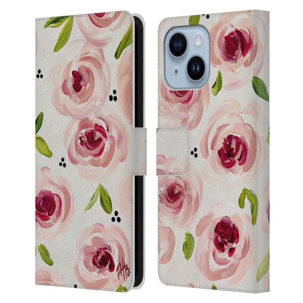 Haley Bush Floral Painting Pink Pattern Leather Book Wallet Case Cover For Apple iPhone 14 Plus