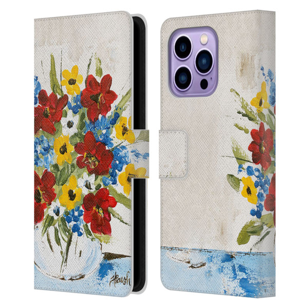 Haley Bush Floral Painting Patriotic Leather Book Wallet Case Cover For Apple iPhone 14 Pro Max