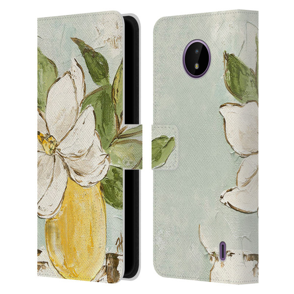 Haley Bush Floral Painting Magnolia Yellow Vase Leather Book Wallet Case Cover For Nokia C10 / C20