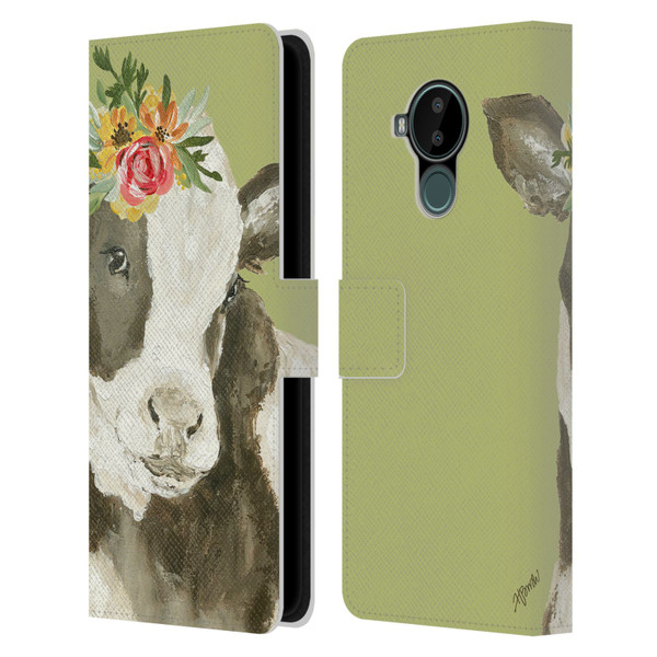 Haley Bush Floral Painting Holstein Cow Leather Book Wallet Case Cover For Nokia C30