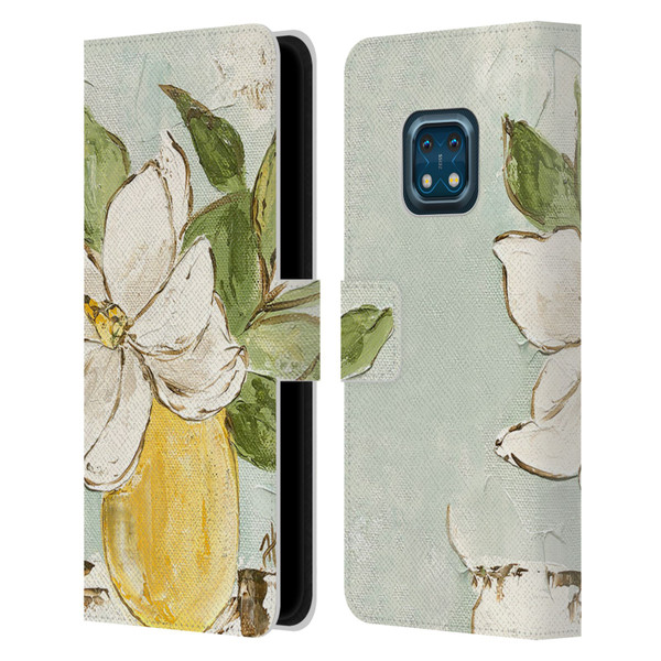 Haley Bush Floral Painting Magnolia Yellow Vase Leather Book Wallet Case Cover For Nokia XR20