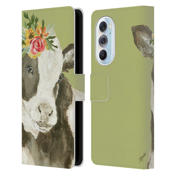 Haley Bush Floral Painting Holstein Cow Leather Book Wallet Case Cover For Motorola Edge X30