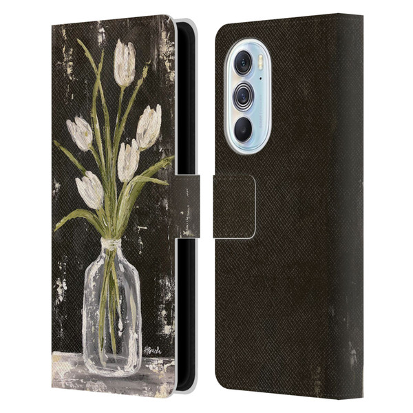 Haley Bush Floral Painting White Tulips In Glass Jar Leather Book Wallet Case Cover For Motorola Edge X30