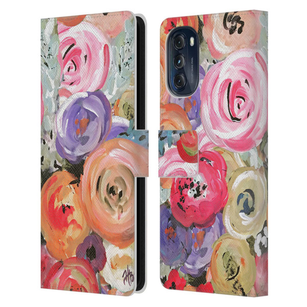 Haley Bush Floral Painting Colorful Leather Book Wallet Case Cover For Motorola Moto G (2022)