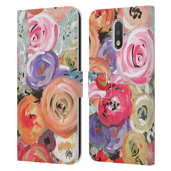 Haley Bush Floral Painting Colorful Leather Book Wallet Case Cover For Motorola Moto G41