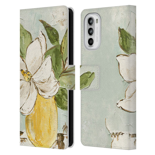 Haley Bush Floral Painting Magnolia Yellow Vase Leather Book Wallet Case Cover For Motorola Moto G52