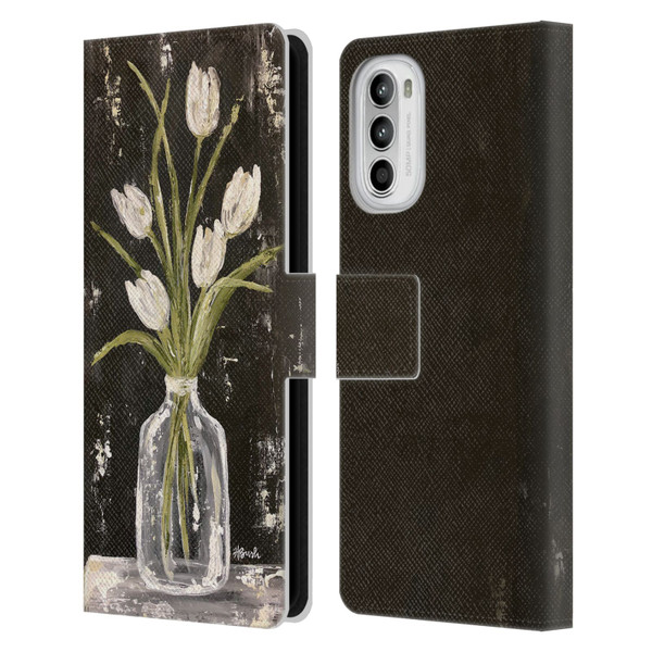 Haley Bush Floral Painting White Tulips In Glass Jar Leather Book Wallet Case Cover For Motorola Moto G52