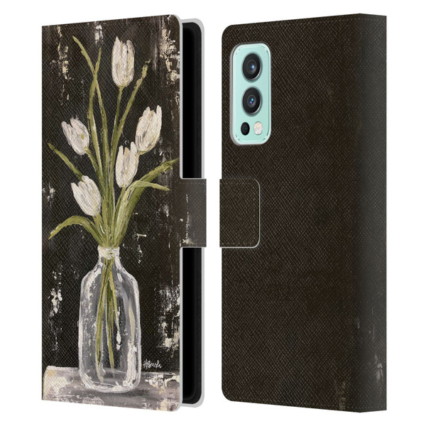 Haley Bush Floral Painting White Tulips In Glass Jar Leather Book Wallet Case Cover For OnePlus Nord 2 5G