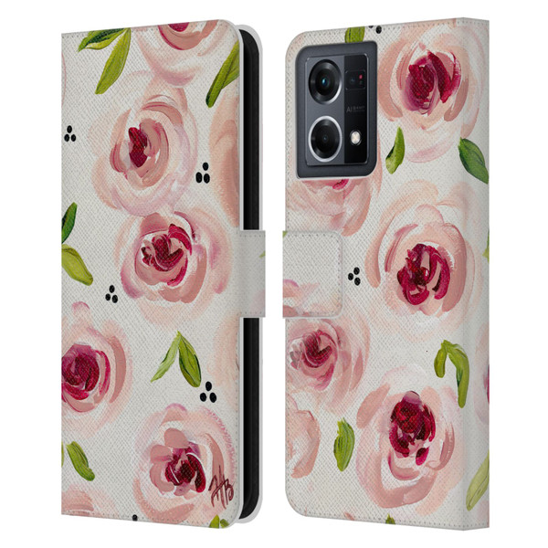 Haley Bush Floral Painting Pink Pattern Leather Book Wallet Case Cover For OPPO Reno8 4G