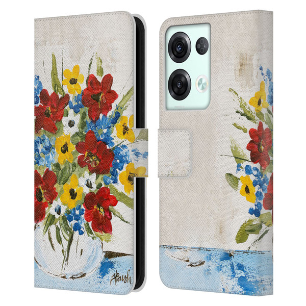 Haley Bush Floral Painting Patriotic Leather Book Wallet Case Cover For OPPO Reno8 Pro